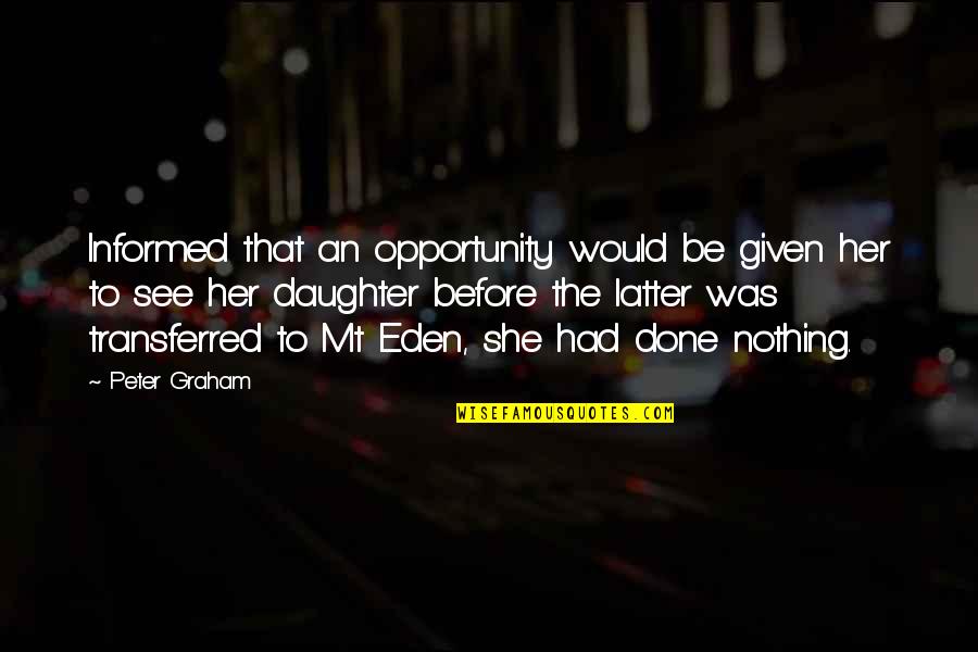 Mt Quotes By Peter Graham: Informed that an opportunity would be given her