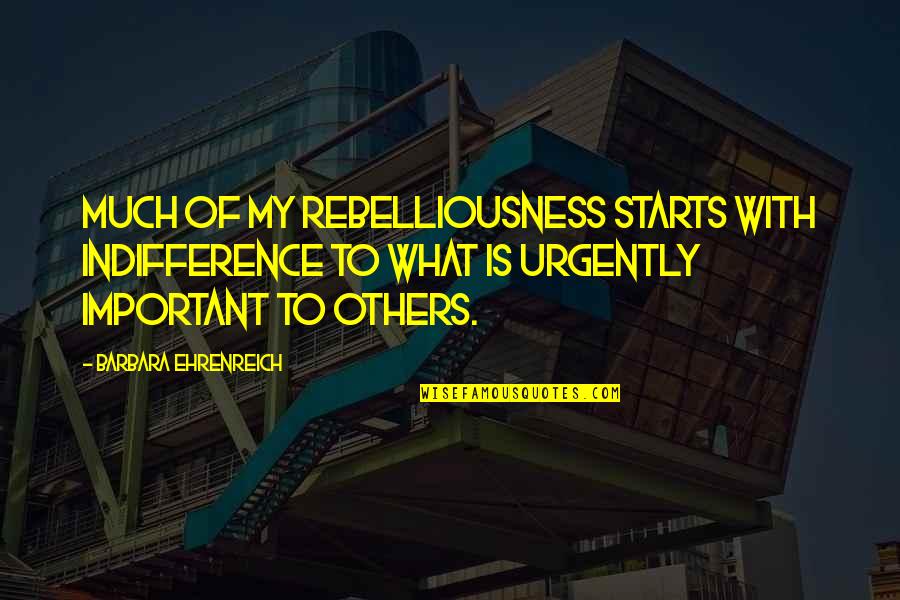 Much What Quotes By Barbara Ehrenreich: Much of my rebelliousness starts with indifference to