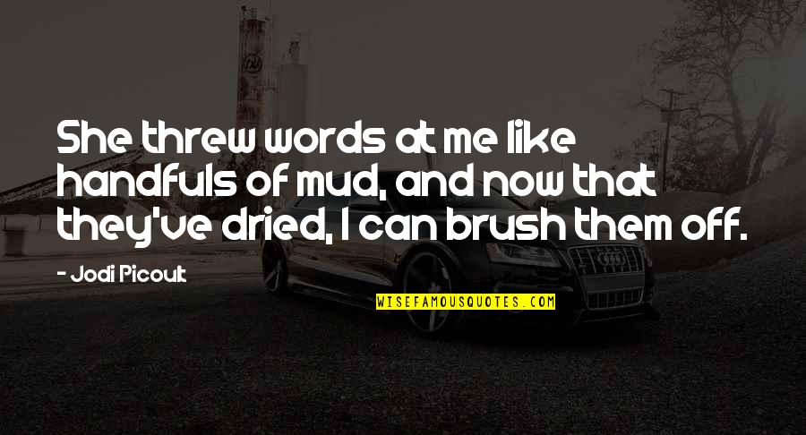 Mud Off Quotes By Jodi Picoult: She threw words at me like handfuls of Mud Off Quotes By Jodi Picoult: She threw words at me like handfuls of
