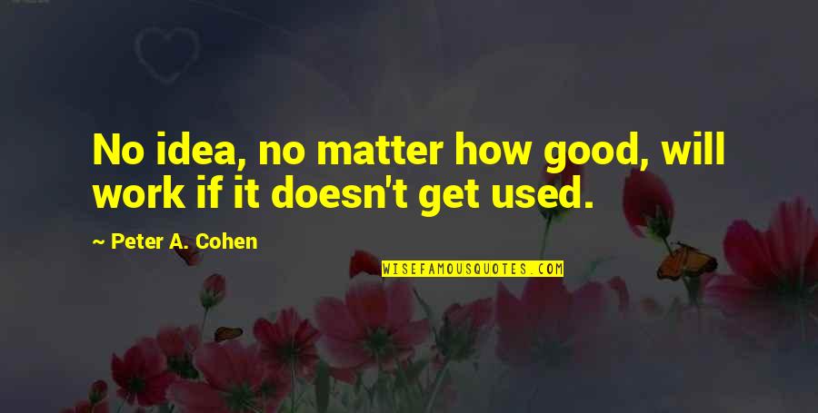 Mufon Last 20 Quotes By Peter A. Cohen: No idea, no matter how good, will work Mufon Last 20 Quotes By Peter A. Cohen: No idea, no matter how good, will work