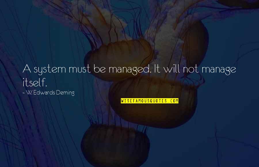 Mujer Viajera Quotes By W. Edwards Deming: A system must be managed. It will not Mujer Viajera Quotes By W. Edwards Deming: A system must be managed. It will not
