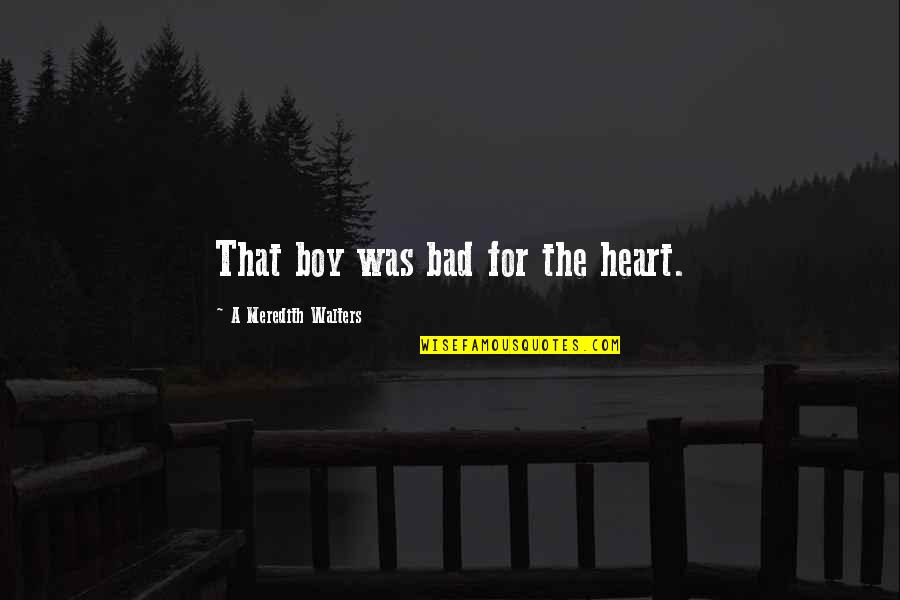 Muladhara Meditation Quotes By A Meredith Walters: That boy was bad for the heart. Muladhara Meditation Quotes By A Meredith Walters: That boy was bad for the heart.