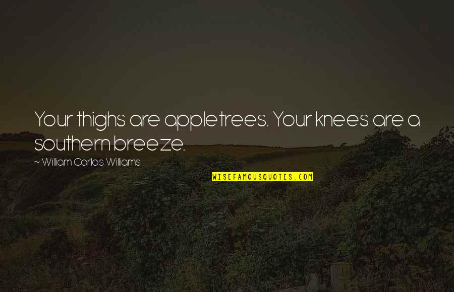 Mulkay Culkin Quotes By William Carlos Williams: Your thighs are appletrees. Your knees are a Mulkay Culkin Quotes By William Carlos Williams: Your thighs are appletrees. Your knees are a
