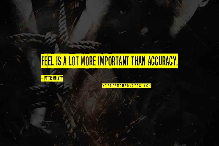 Mulvey Quotes By Peter Mulvey: Feel is a lot more important than accuracy.