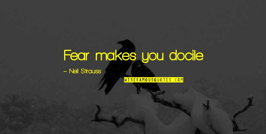 Musajid Quotes By Neil Strauss: Fear makes you docile. Musajid Quotes By Neil Strauss: Fear makes you docile.