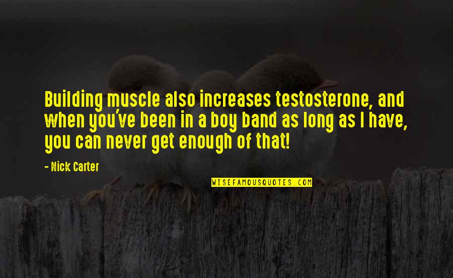 Muscle Building Quotes By Nick Carter: Building muscle also increases testosterone, and when you've