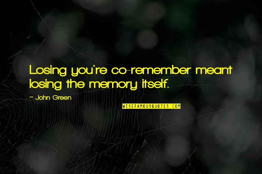 Musetti Vs Koepfer Quotes By John Green: Losing you're co-remember meant losing the memory itself.