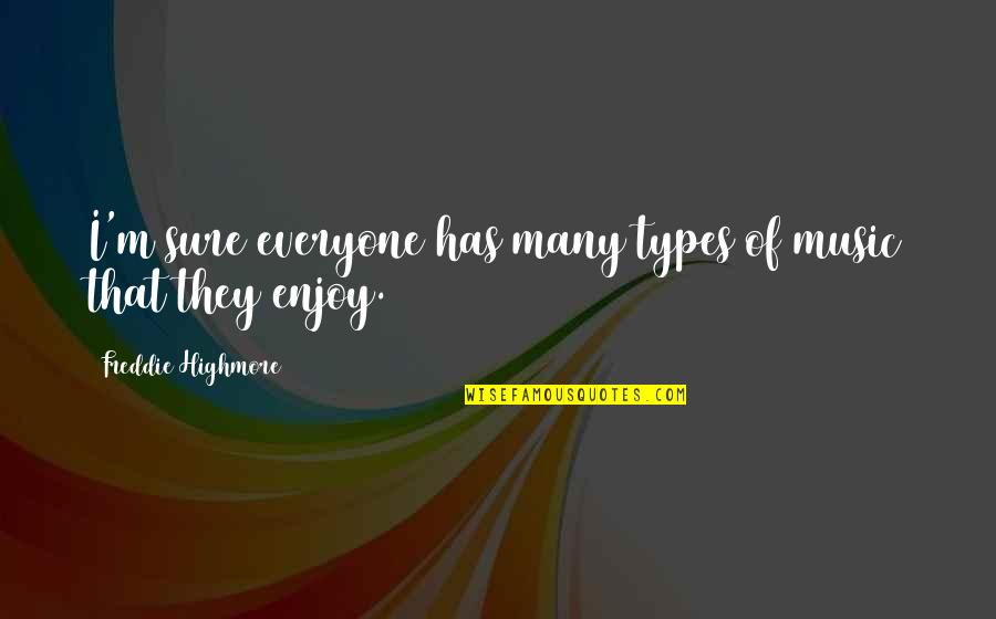 Music Enjoy Quotes By Freddie Highmore: I'm sure everyone has many types of music Music Enjoy Quotes By Freddie Highmore: I'm sure everyone has many types of music