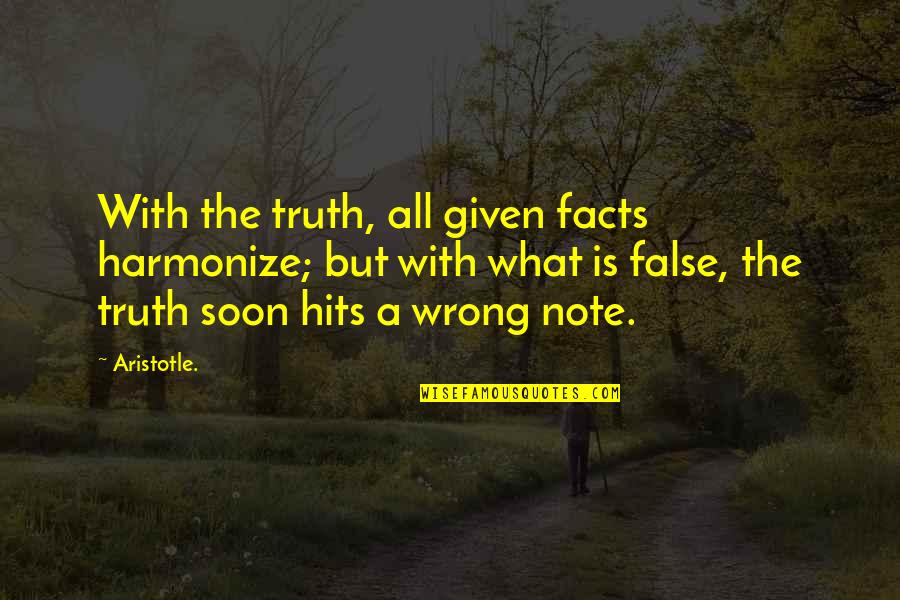 Music Note Quotes By Aristotle.: With the truth, all given facts harmonize; but