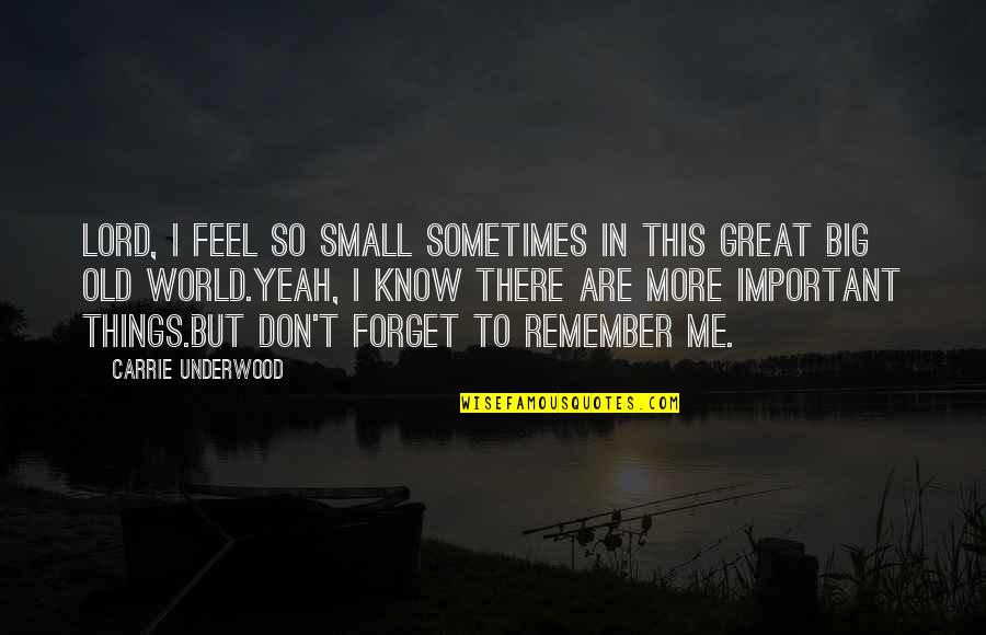 Music Things Quotes By Carrie Underwood: Lord, I feel so small sometimes in this Music Things Quotes By Carrie Underwood: Lord, I feel so small sometimes in this
