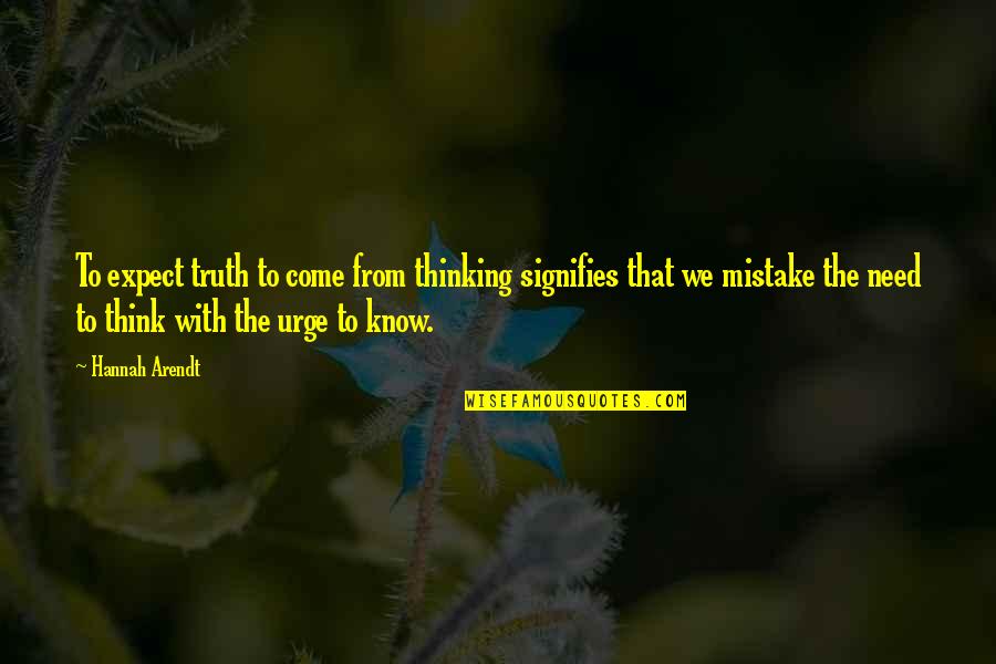 Muslimerican Quotes By Hannah Arendt: To expect truth to come from thinking signifies