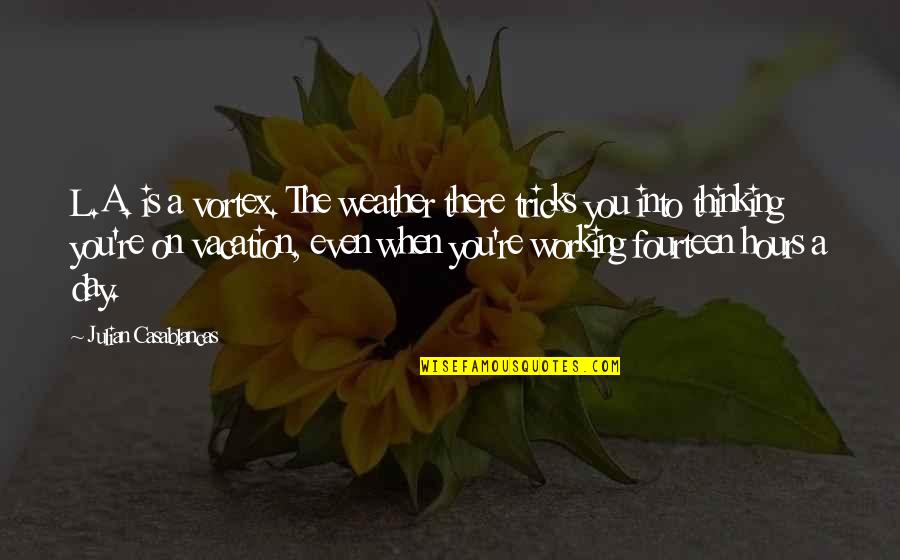 Mustahil Maksud Quotes By Julian Casablancas: L.A. is a vortex. The weather there tricks Mustahil Maksud Quotes By Julian Casablancas: L.A. is a vortex. The weather there tricks