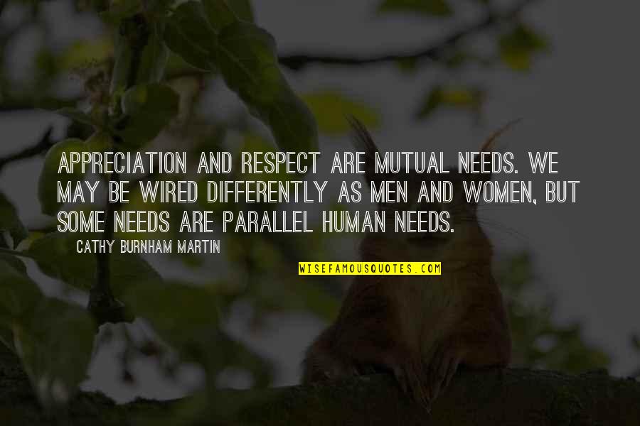 Mutual Love Quotes By Cathy Burnham Martin: Appreciation and respect are mutual needs. We may