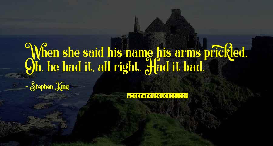 Mutual Of Omaha Disability Insurance Quotes By Stephen King: When she said his name his arms prickled.