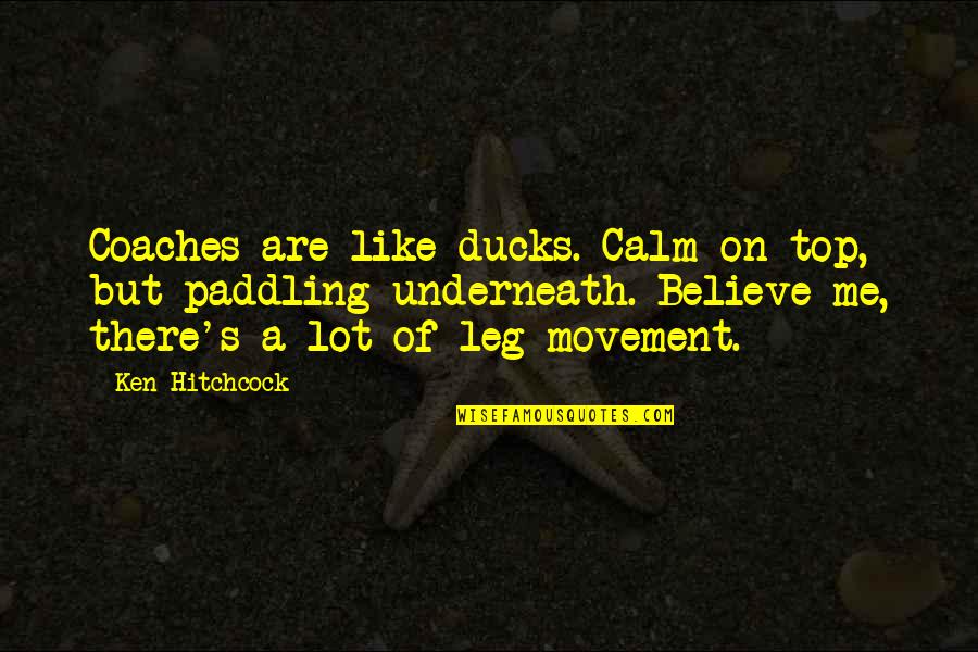 Muzzies Quotes By Ken Hitchcock: Coaches are like ducks. Calm on top, but