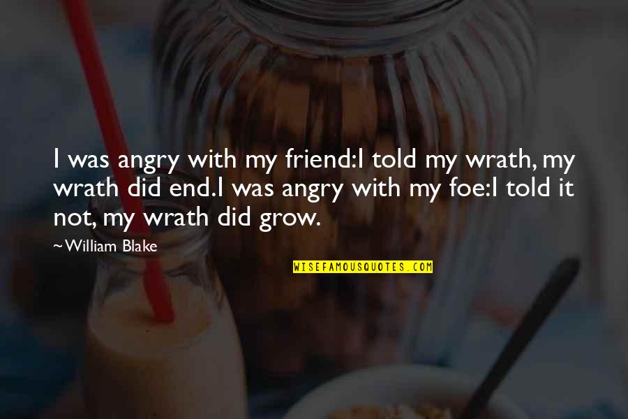 My Anger Quotes By William Blake: I was angry with my friend:I told my