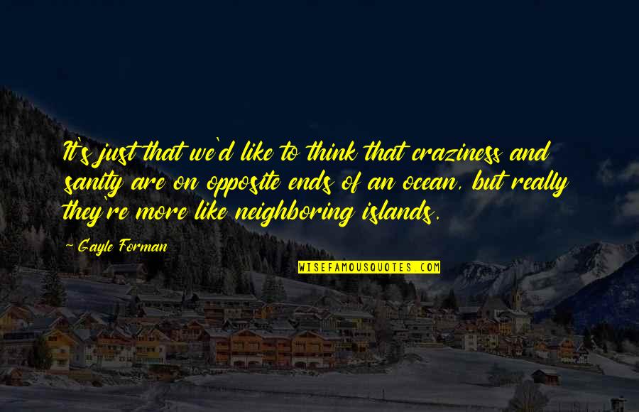My Craziness Quotes By Gayle Forman: It's just that we'd like to think that