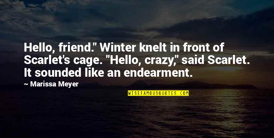 My Crazy Best Friend Quotes By Marissa Meyer: Hello, friend." Winter knelt in front of Scarlet's