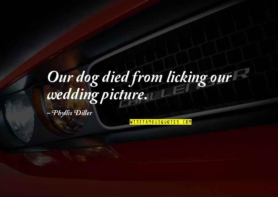 My Dog That Died Quotes By Phyllis Diller: Our dog died from licking our wedding picture. My Dog That Died Quotes By Phyllis Diller: Our dog died from licking our wedding picture.