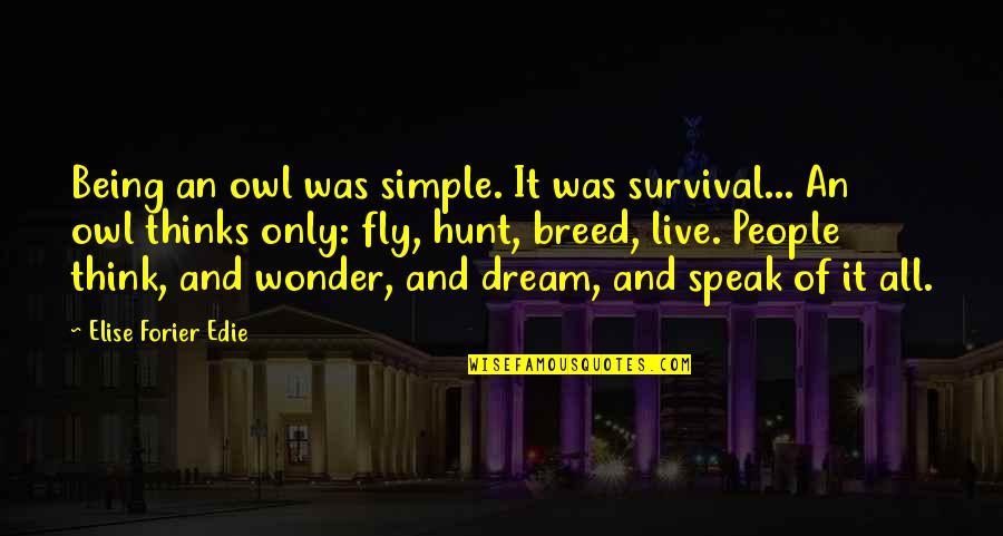 My Dream Is To Fly Quotes By Elise Forier Edie: Being an owl was simple. It was survival... My Dream Is To Fly Quotes By Elise Forier Edie: Being an owl was simple. It was survival...