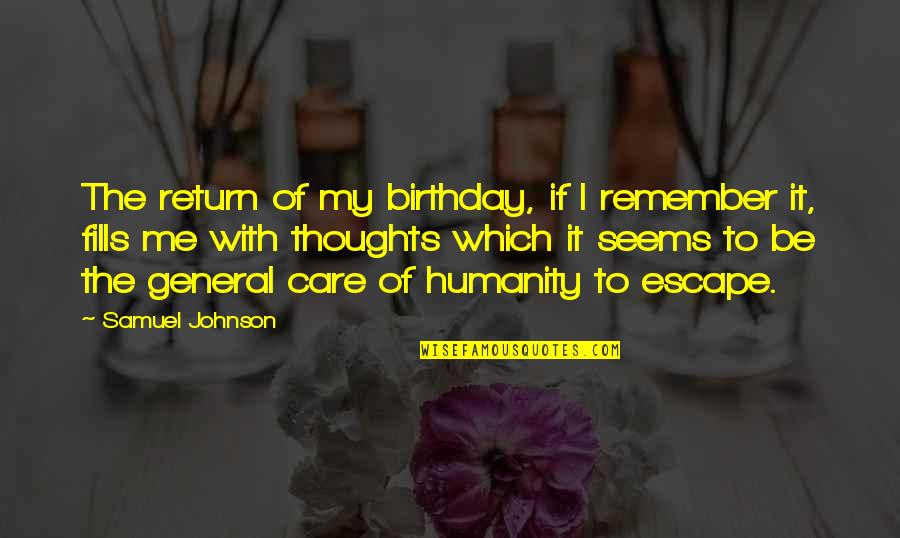 My Escape Quotes By Samuel Johnson: The return of my birthday, if I remember