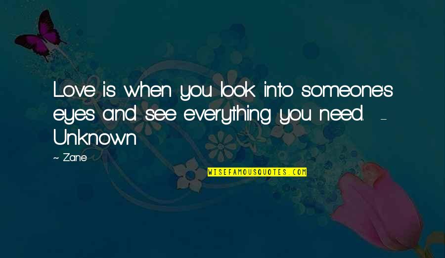 My Eyes See Everything Quotes By Zane: Love is when you look into someone's eyes
