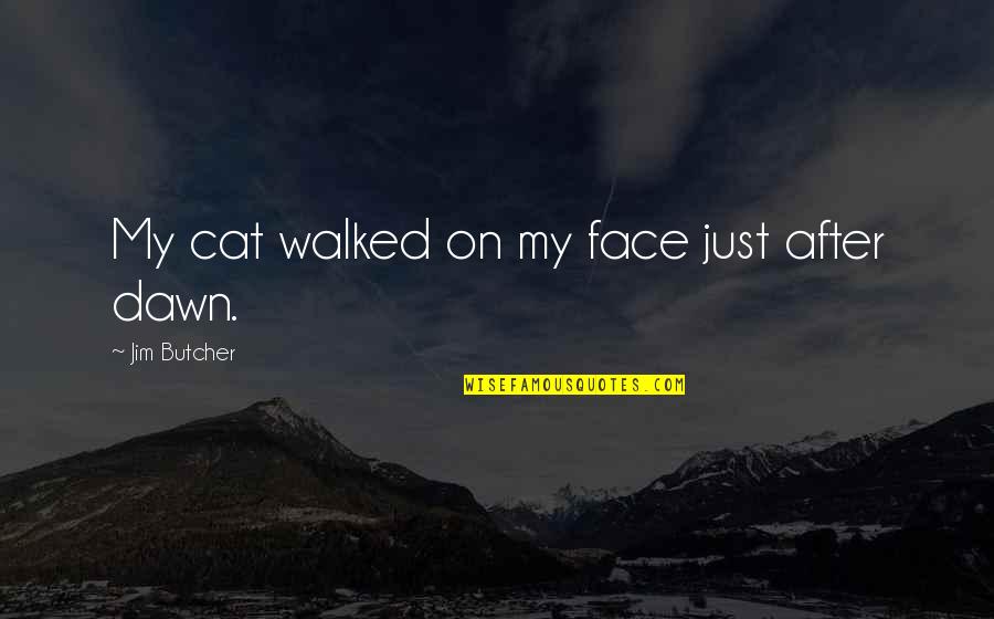 My Face Quotes By Jim Butcher: My cat walked on my face just after My Face Quotes By Jim Butcher: My cat walked on my face just after