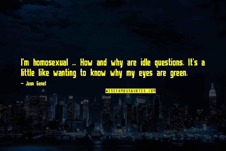 My Green Eyes Quotes By Jean Genet: I'm homosexual ... How and why are idle