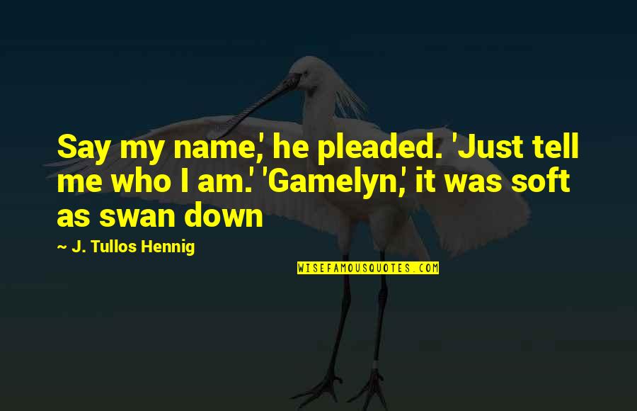 My Hood Quotes By J. Tullos Hennig: Say my name,' he pleaded. 'Just tell me