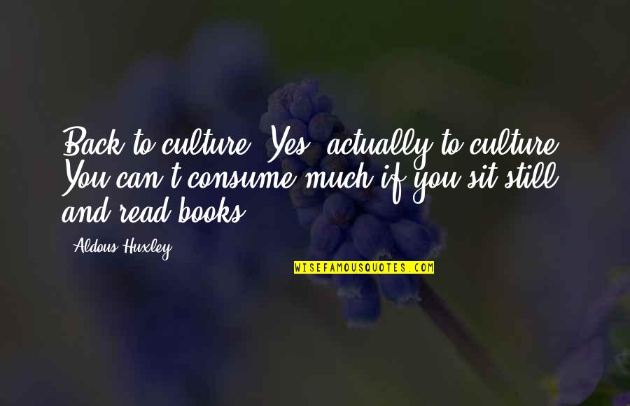 My Kind Of Sunday Quotes By Aldous Huxley: Back to culture. Yes, actually to culture. You