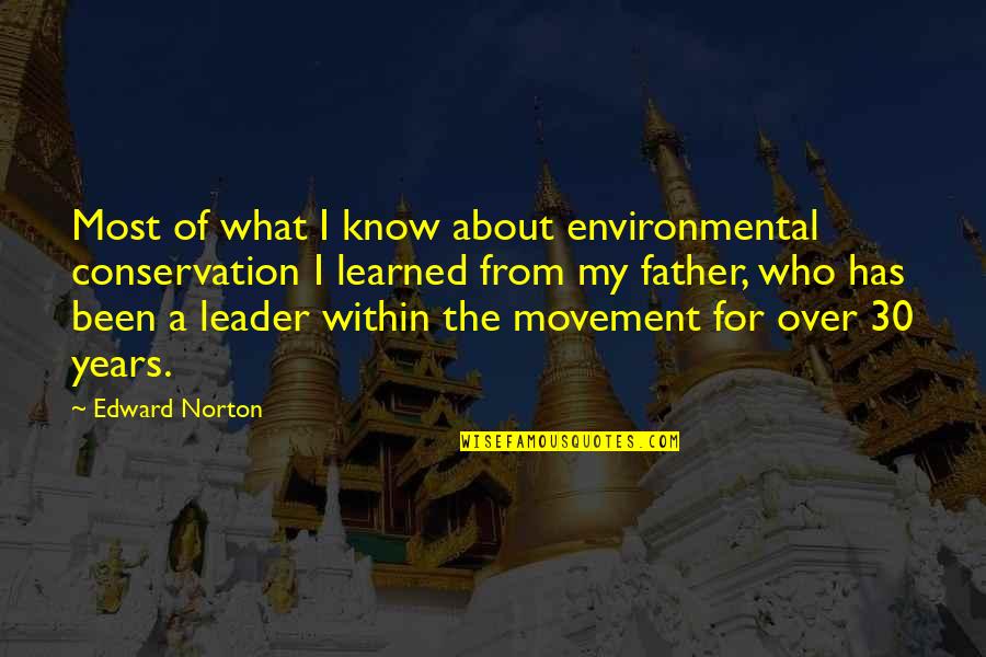 My Leader Quotes By Edward Norton: Most of what I know about environmental conservation My Leader Quotes By Edward Norton: Most of what I know about environmental conservation