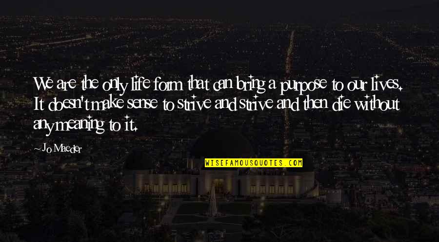 My Life Doesn't Make Sense Quotes By Jo Maeder: We are the only life form that can