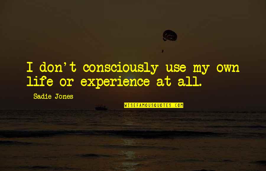 My Life Experience Quotes By Sadie Jones: I don't consciously use my own life or