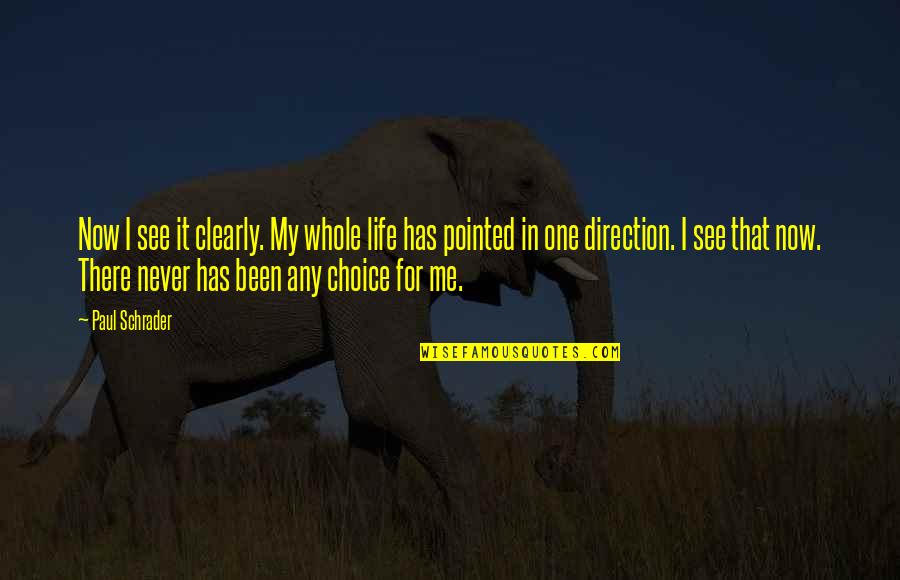 My Life My Choices Quotes By Paul Schrader: Now I see it clearly. My whole life My Life My Choices Quotes By Paul Schrader: Now I see it clearly. My whole life