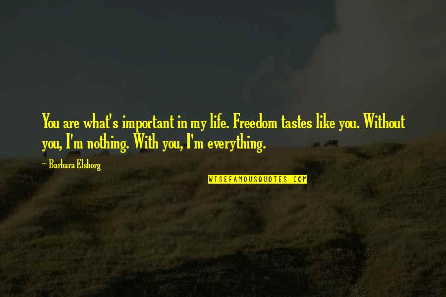 My Life Nothing Without You Quotes By Barbara Elsborg: You are what's important in my life. Freedom