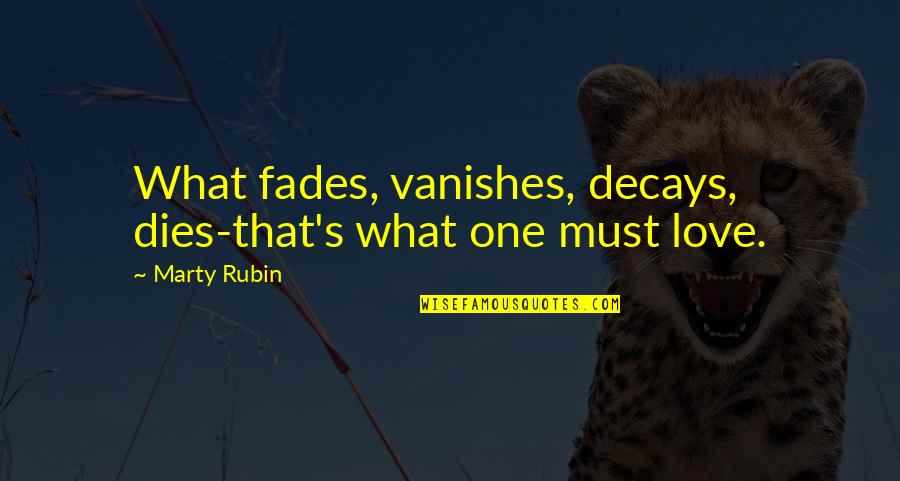 My Love Dies Quotes By Marty Rubin: What fades, vanishes, decays, dies-that's what one must