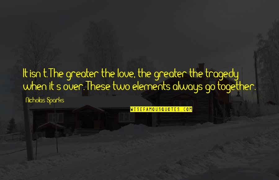 My Love Is Greater Quotes By Nicholas Sparks: It isn't. The greater the love, the greater