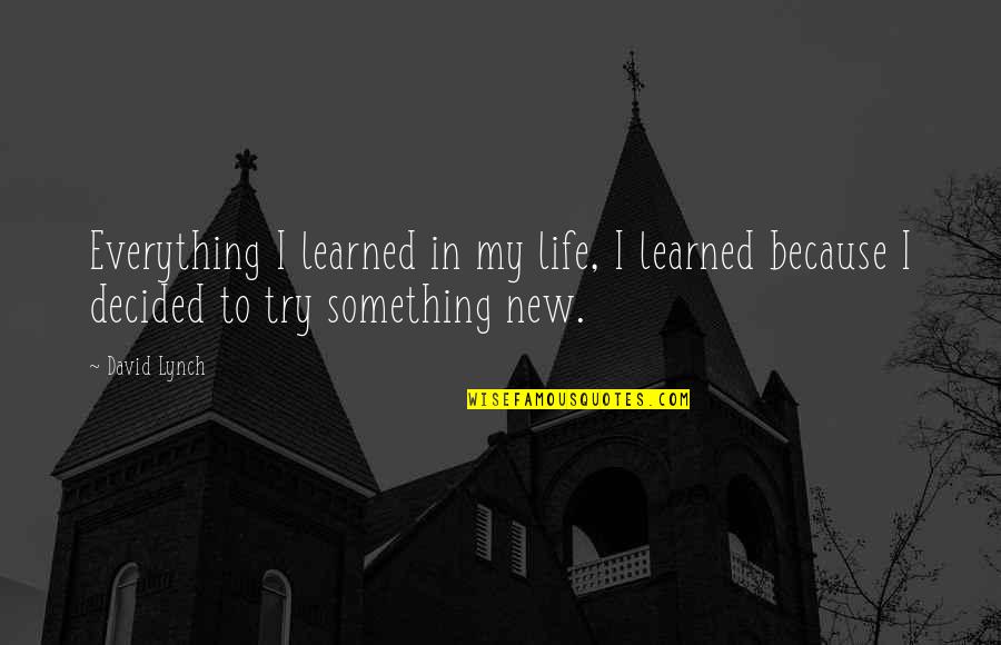 My New Life Quotes By David Lynch: Everything I learned in my life, I learned