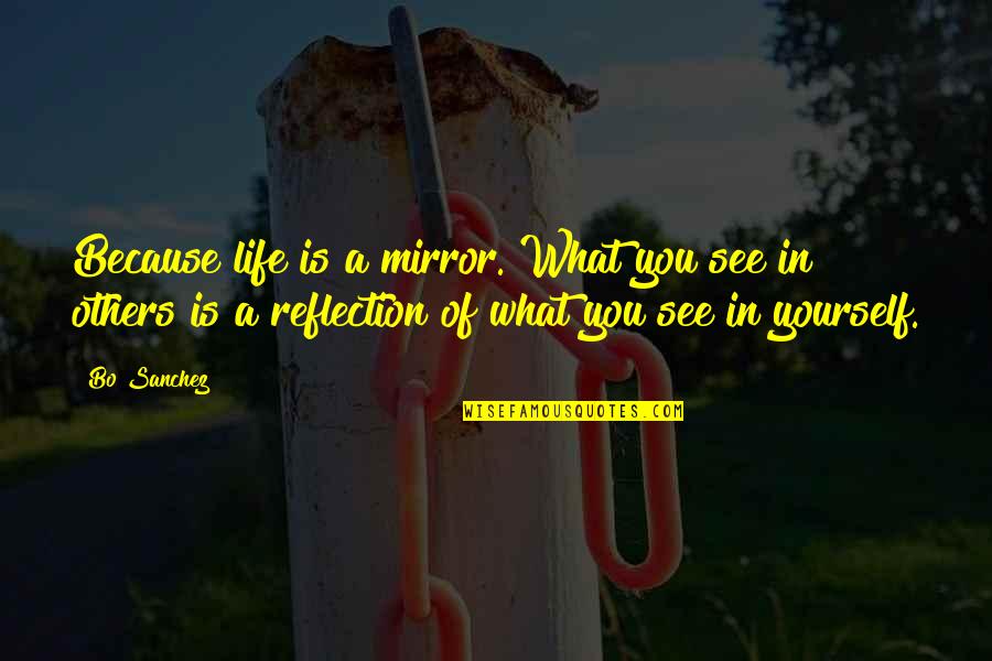 My Reflection In The Mirror Quotes By Bo Sanchez: Because life is a mirror. What you see My Reflection In The Mirror Quotes By Bo Sanchez: Because life is a mirror. What you see
