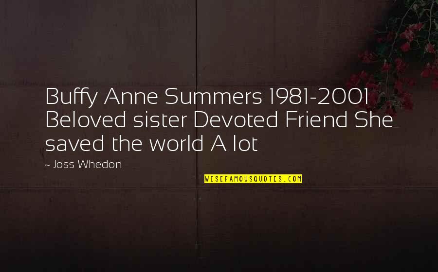 My Sister My Best Friend Quotes By Joss Whedon: Buffy Anne Summers 1981-2001 Beloved sister Devoted Friend