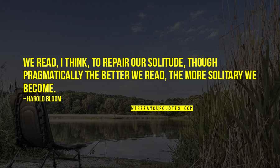 My Takeaway Quotes By Harold Bloom: We read, I think, to repair our solitude, My Takeaway Quotes By Harold Bloom: We read, I think, to repair our solitude,