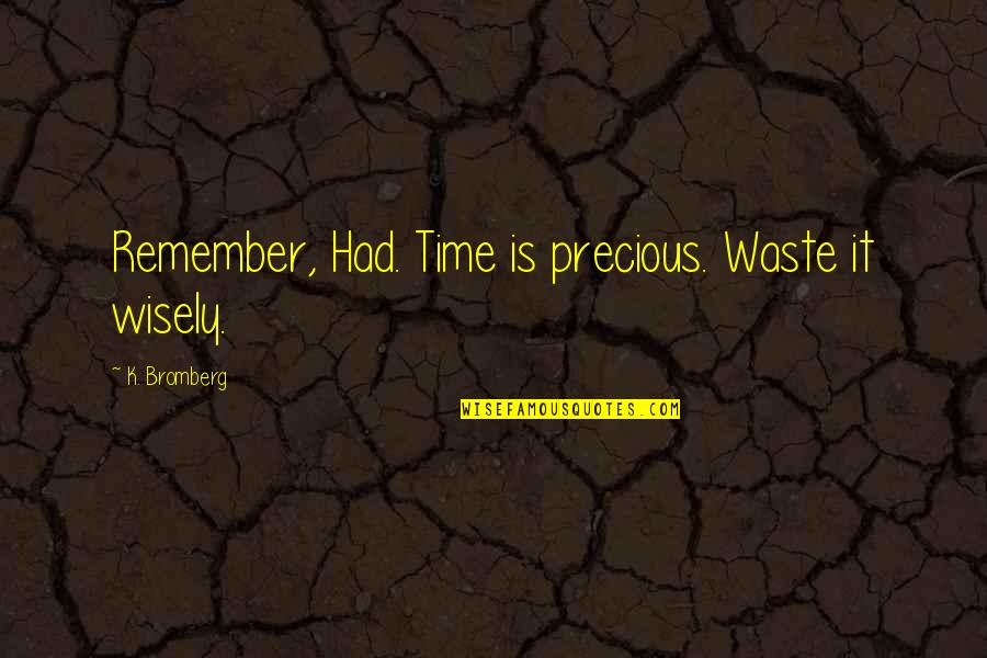 My Time Is Precious Quotes By K. Bromberg: Remember, Had. Time is precious. Waste it wisely.