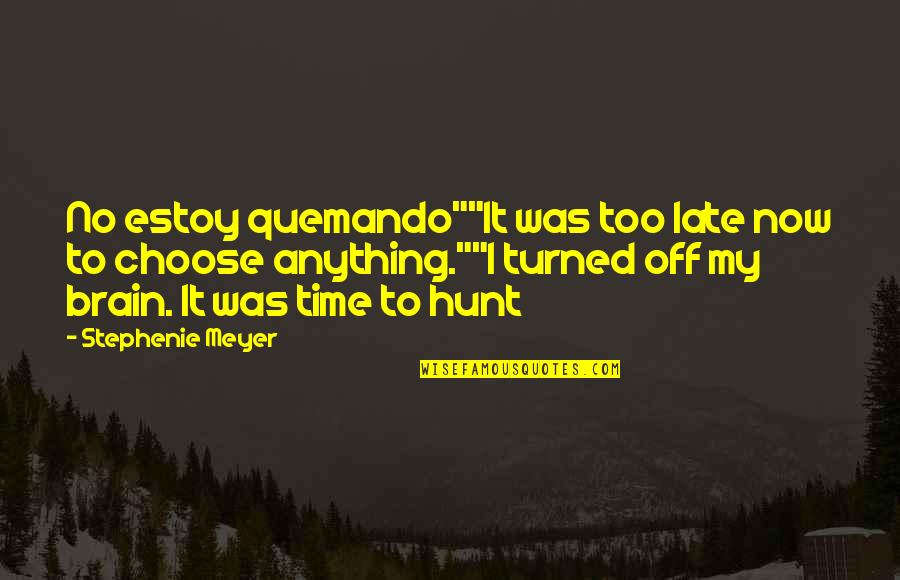 My Time Now Quotes By Stephenie Meyer: No estoy quemando""It was too late now to My Time Now Quotes By Stephenie Meyer: No estoy quemando""It was too late now to