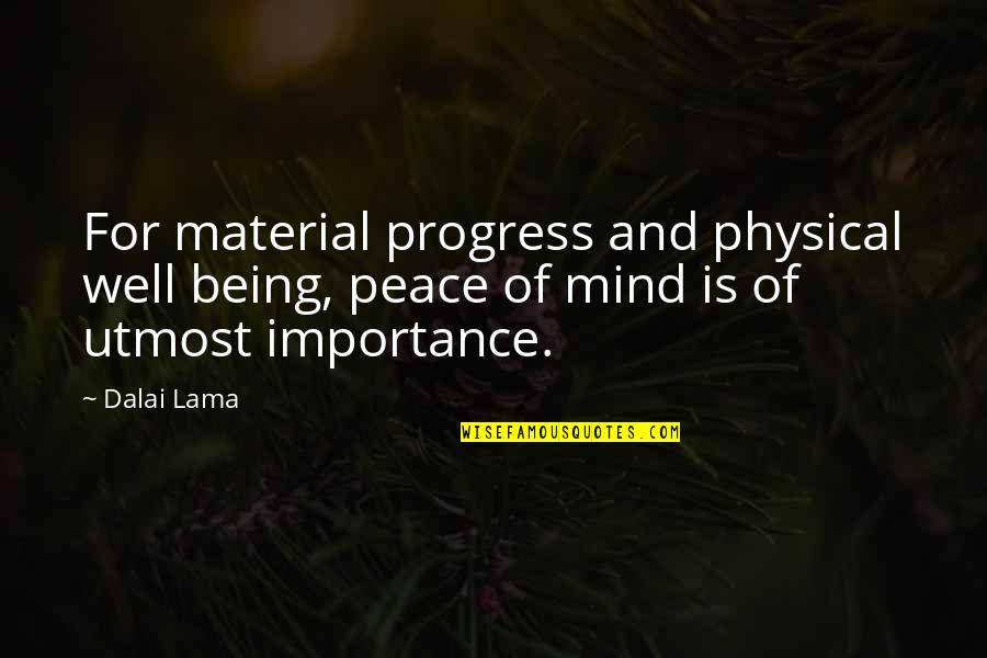 My Utmost Quotes By Dalai Lama: For material progress and physical well being, peace