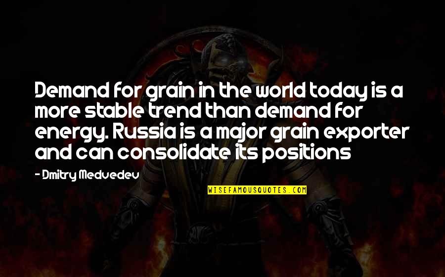 Mykhailo Mykh Quotes By Dmitry Medvedev: Demand for grain in the world today is