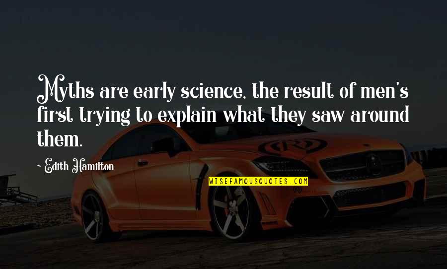 Myths Quotes By Edith Hamilton: Myths are early science, the result of men's