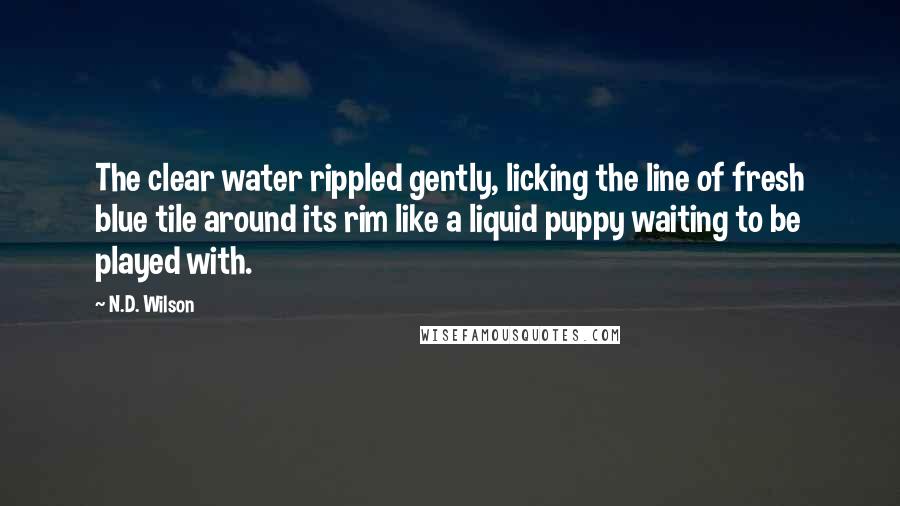 N.D. Wilson quotes: The clear water rippled gently, licking the line of fresh blue tile around its rim like a liquid puppy waiting to be played with. N.D. Wilson quotes: The clear water rippled gently, licking the line of fresh blue tile around its rim like a liquid puppy waiting to be played with.