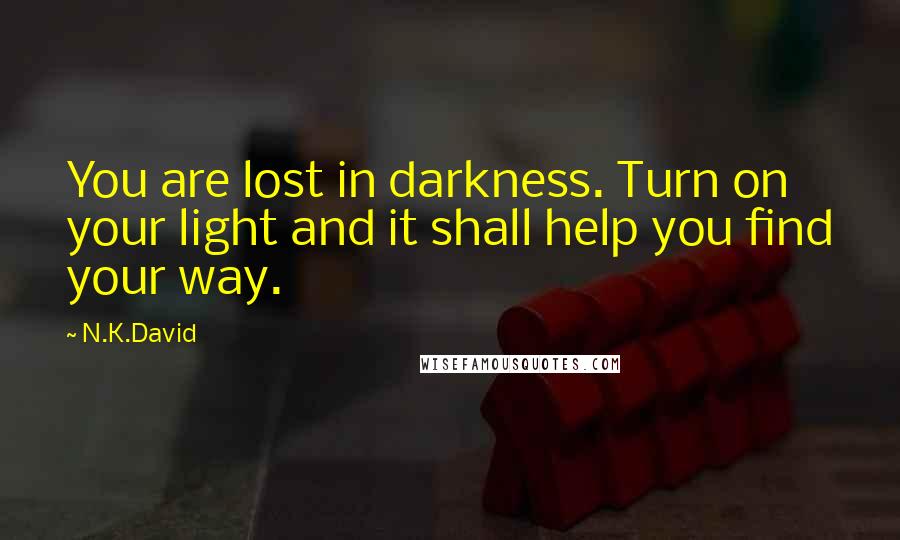 N.K.David quotes: You are lost in darkness. Turn on your light and it shall help you find your way.