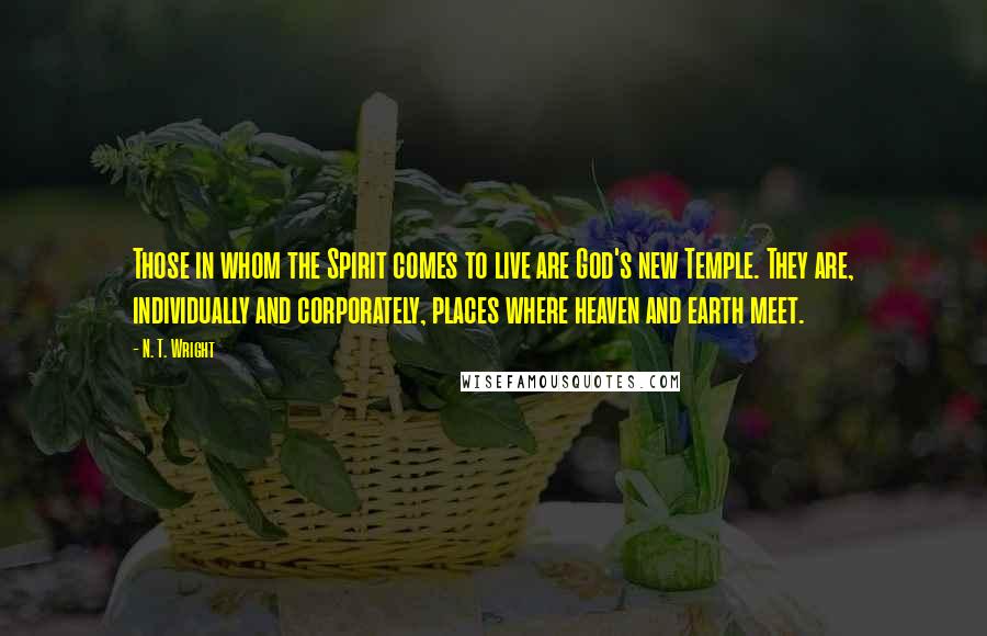 N. T. Wright quotes: Those in whom the Spirit comes to live are God's new Temple. They are, individually and corporately, places where heaven and earth meet.