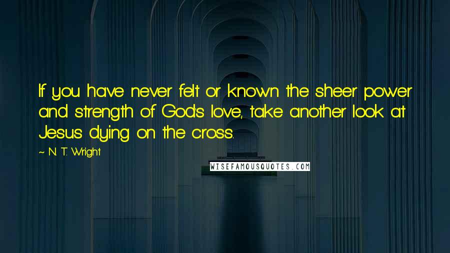 N. T. Wright quotes: If you have never felt or known the sheer power and strength of God's love, take another look at Jesus dying on the cross.